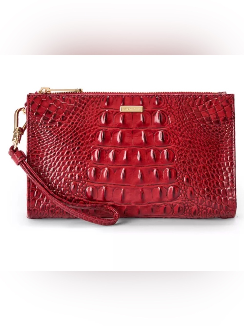 Brahmin Daisy Volcanic Red Croc-Embossed Leather Wristlet